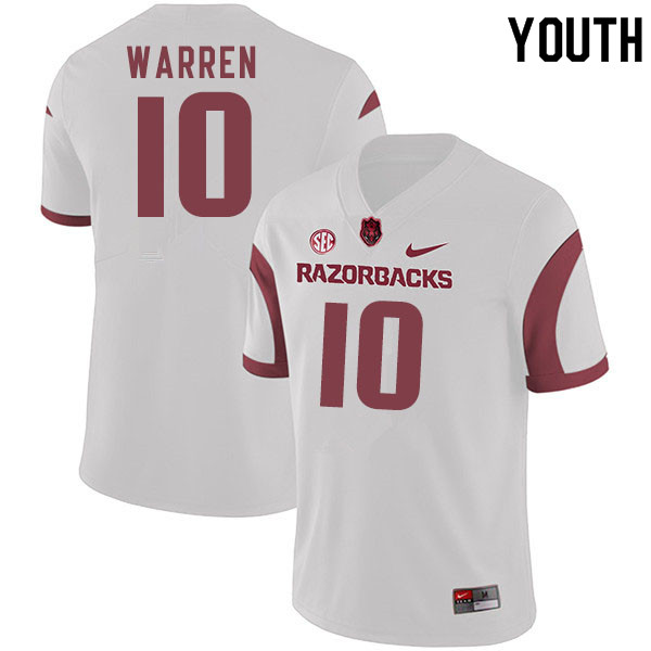 Youth #10 De'Vion Warren Arkansas Razorbacks College Football Jerseys Sale-White